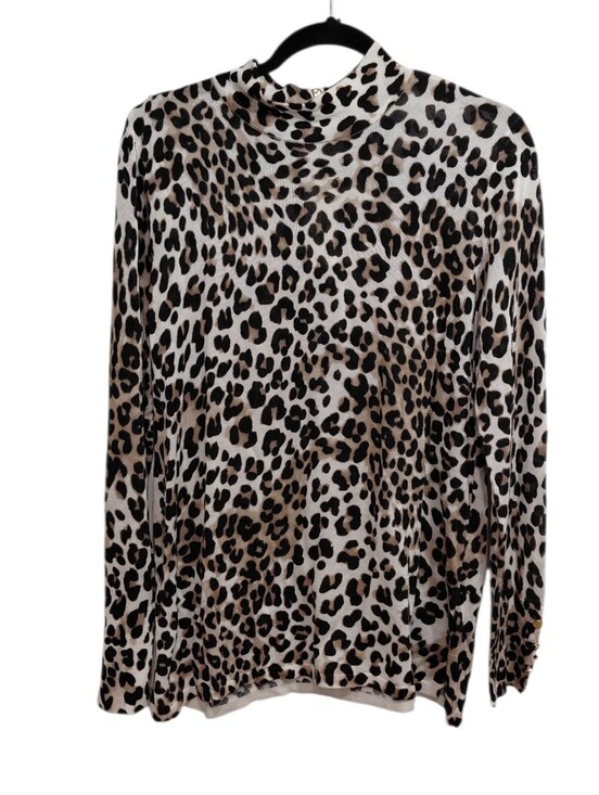 No Brand Sweaters - Leopard Print Cowl Neck Long Sleeve Sweater - Beige/Black